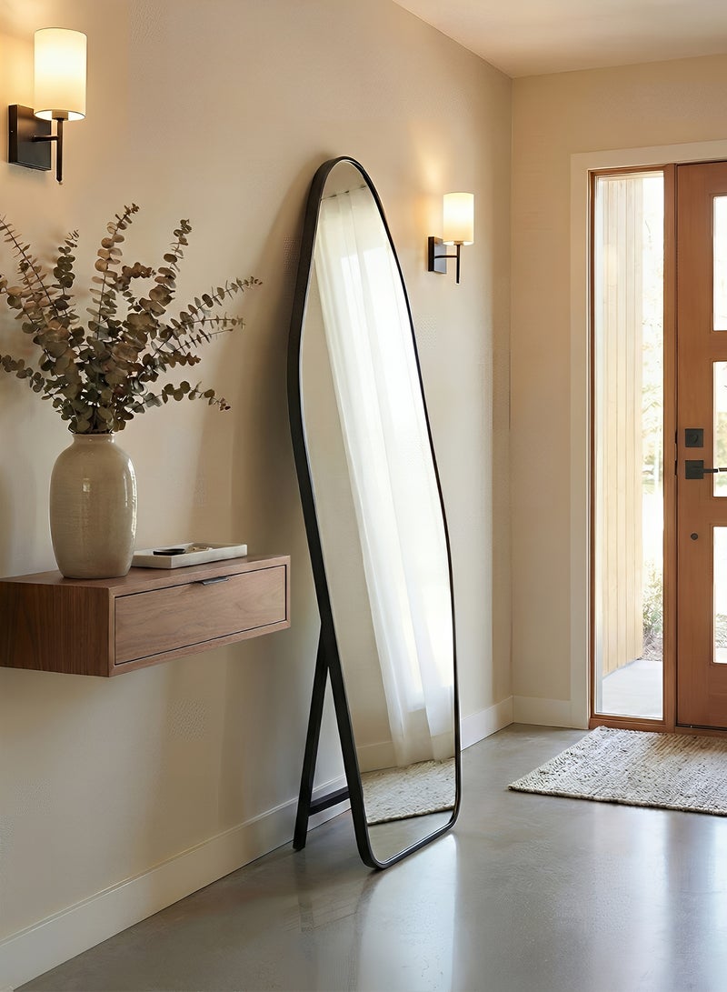 تايمي مرآة كبيرة بتصميم انيق وزجاج مقاوم للكسر 165x60سم - مرآة كاملة الطول باطار معدني أسود واستاند خلفي - تصميمها الرائع يناسب غرفة المعيشة وغرف اللبس وغرف النوم - Image 4